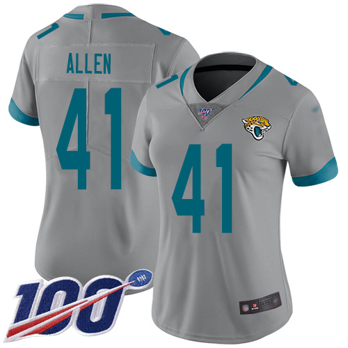 Nike Jacksonville Jaguars 41 Josh Allen Silver Women Stitched NFL Limited Inverted Legend 100th Season Jersey